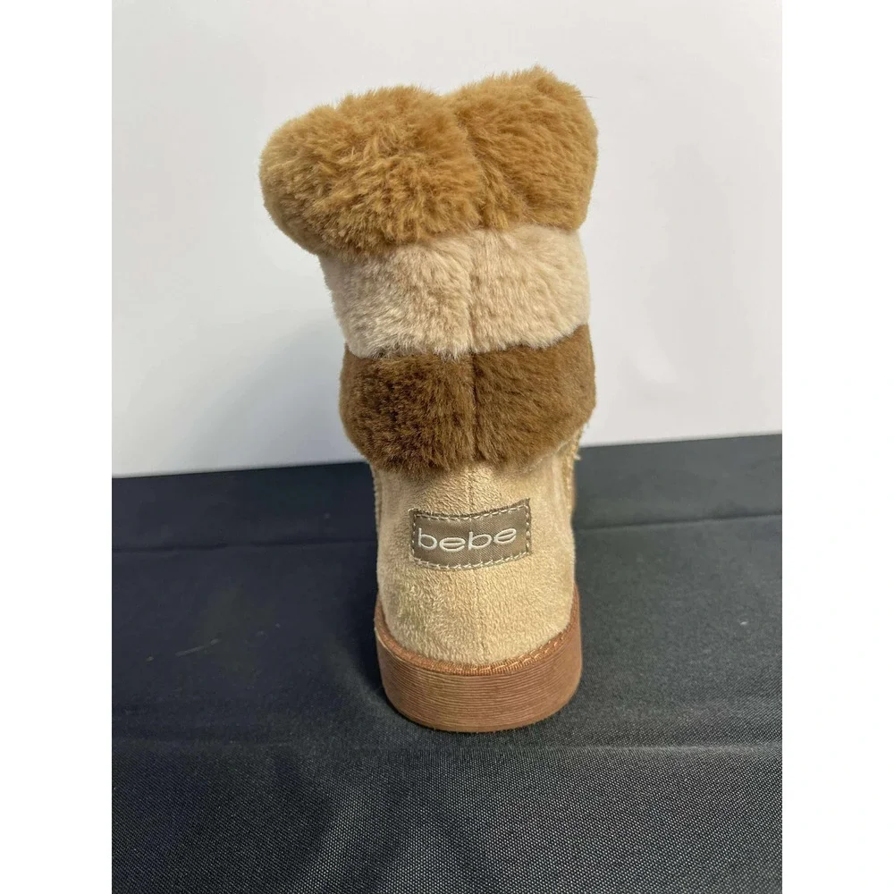 Bebe Women's Tan Suede Faux Fur Trimmed Winter‎ Boots Size 9